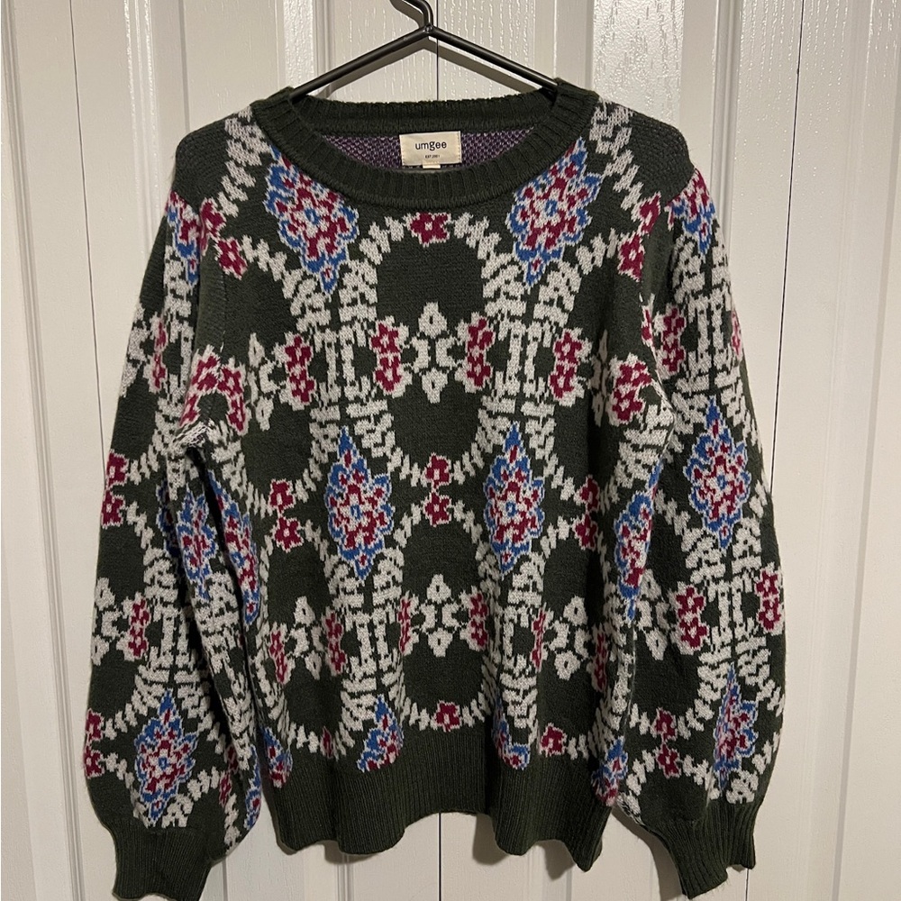 Forest Green Patterned Crewneck Sweater